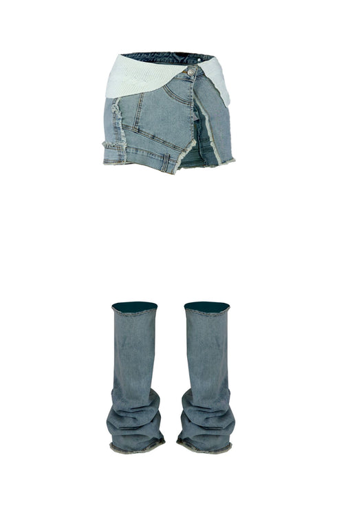 Amour Denim Slit Mini Skirt With Leg Warmers SKIRT EDGE Small Denim